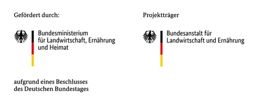 Gefördert durch das Bundesministerium für Landwirtschaft, Ernährung und Heimat (BMLEH) aufgrund eines Beschlusses des Deutschen Bundestages. Projektträger: Bundesanstalt für Landwirtschaft und Ernährung (BLE).